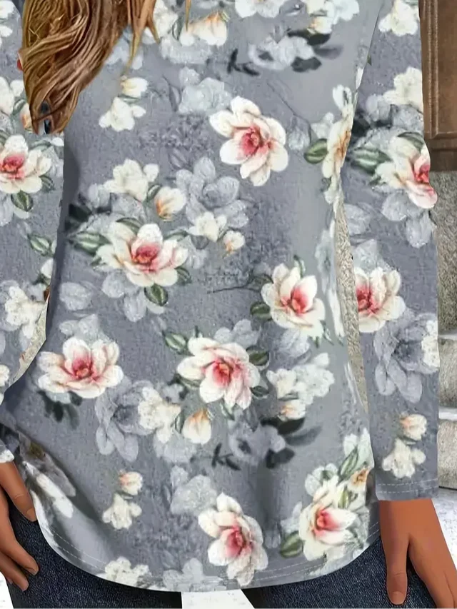 Women Floral Long Sleeve Tee T-shirt Crew Neck Printing Casual Spring/Fall Graphic Tee Top