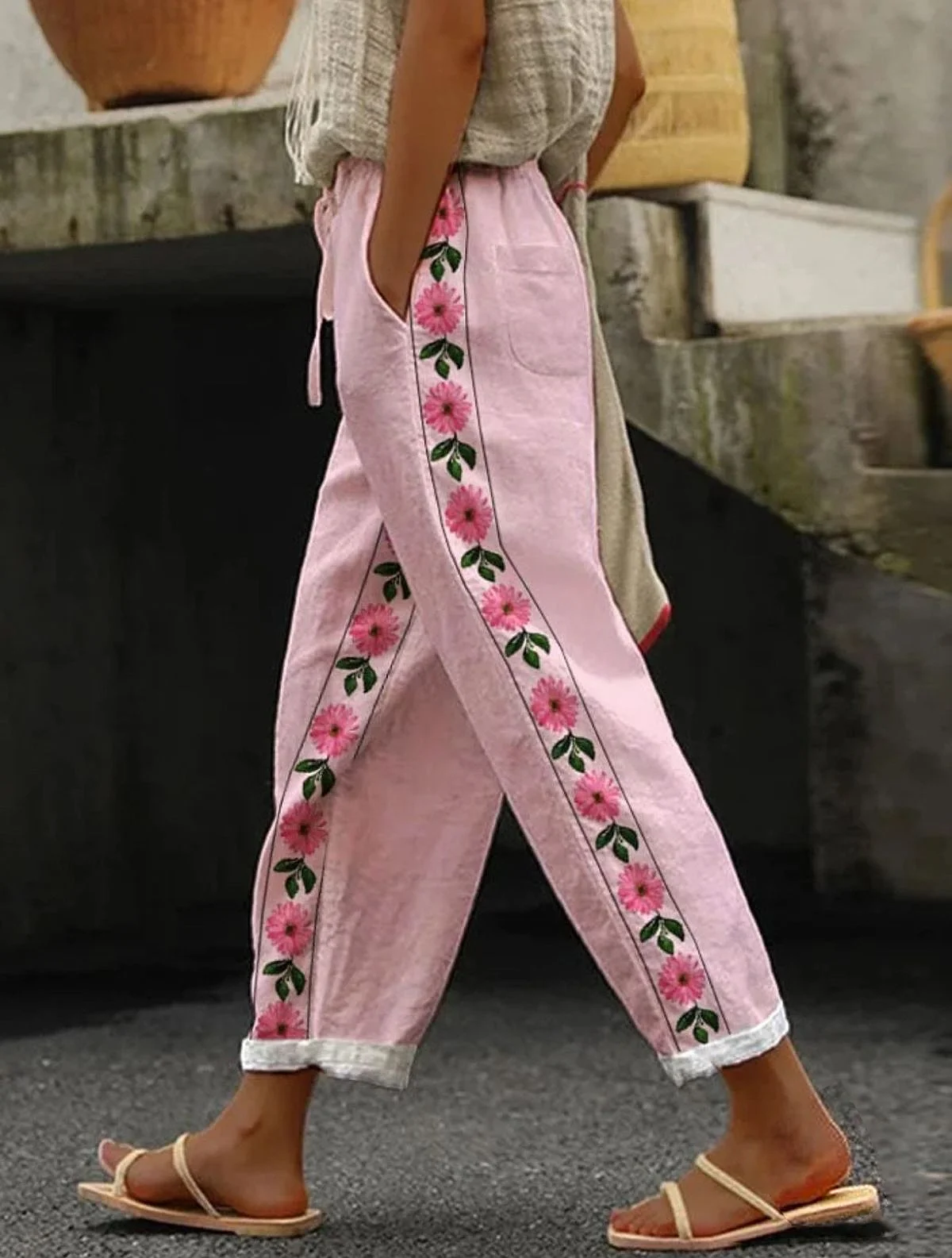 Women Floral Long Pants Casual Spring/Fall Trousers