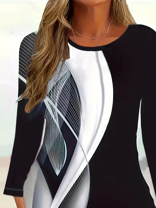 Women Abstract Long Sleeve Tee T-shirt Crew Neck Printing Casual Spring/Fall Graphic Tee Top
