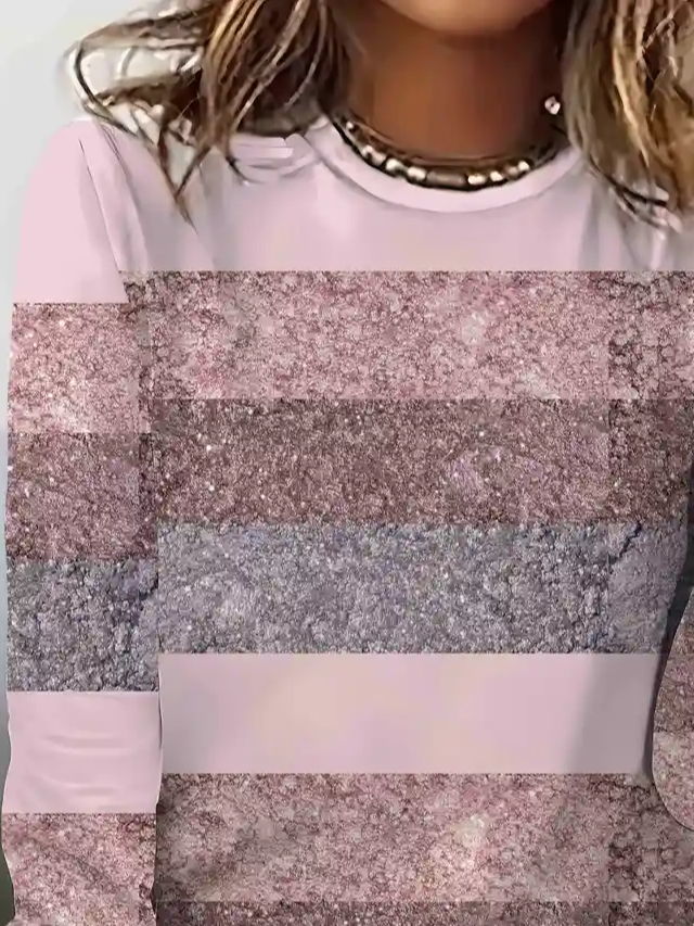 Women Abstract Stripes Long Sleeve Tee T-shirt Crew Neck Printing Casual Spring/Fall Graphic Tee Top