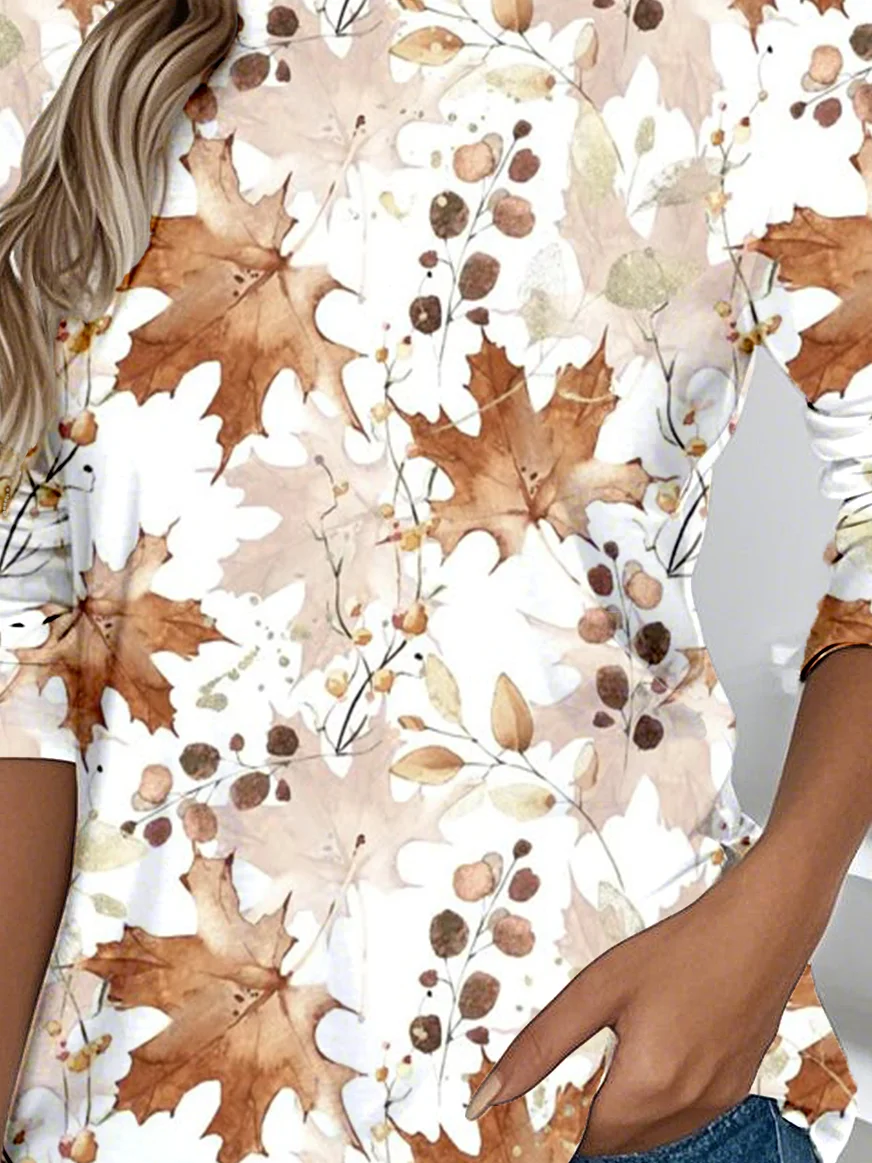 Women Floral Long Sleeve Tee T-shirt Crew Neck Casual Spring/Fall Top