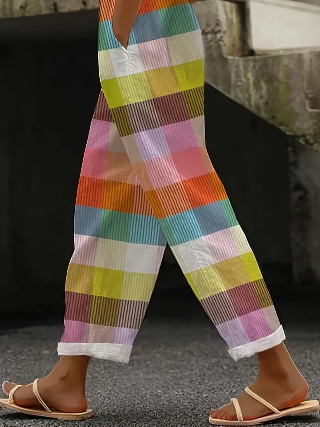 Women Plaid Long Pants Casual Spring/Fall Trousers