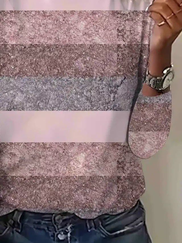 Women Abstract Stripes Long Sleeve Tee T-shirt Crew Neck Printing Casual Spring/Fall Graphic Tee Top