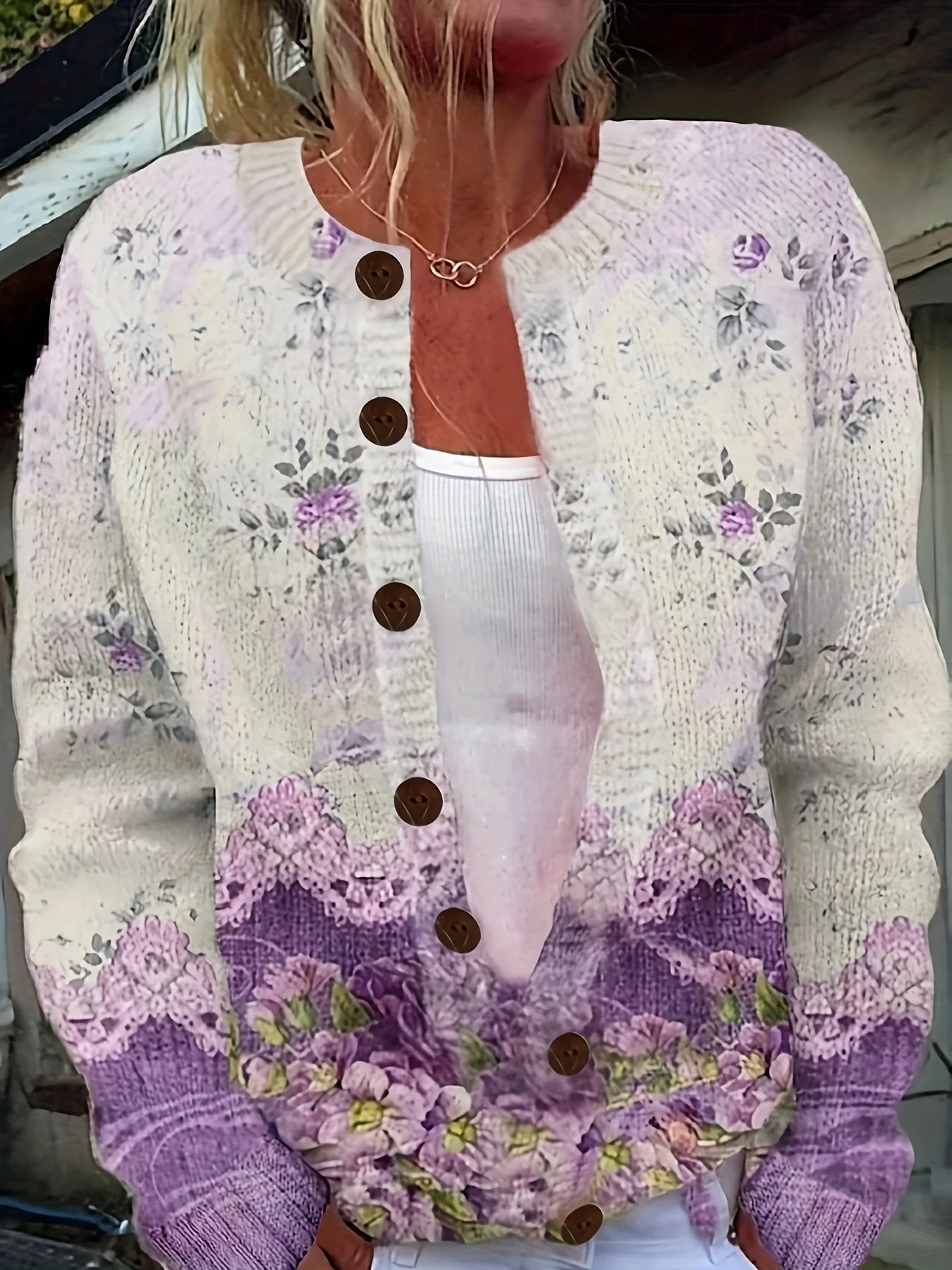 Women 3D Printing Vintage Spring/Fall Knitted Cardigan
