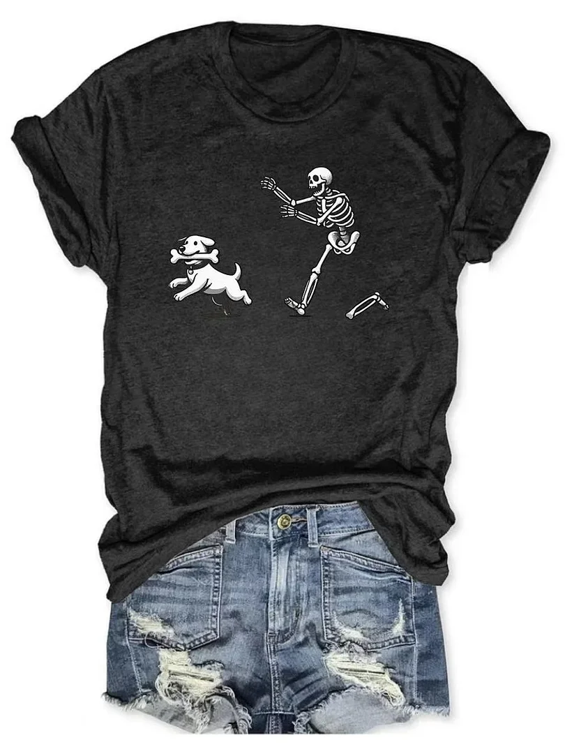 Women Dog Short Sleeve Tee T-shirt Crew Neck Casual Summer Top