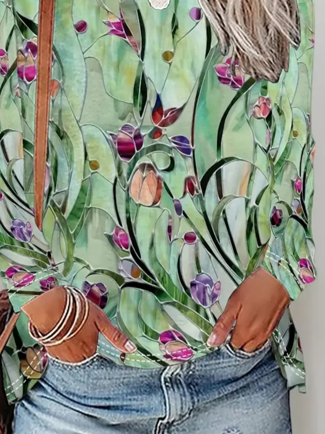 Women Floral Long Sleeve Tee T-shirt Crew Neck Printing Casual Spring/Fall Graphic Tee Top