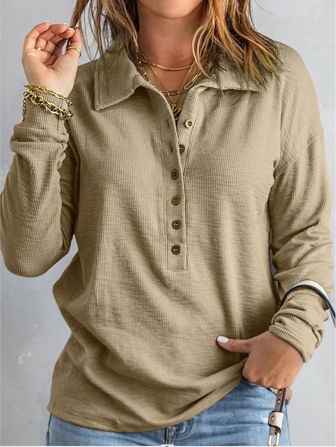 Women Plain Stand Collar Split Joint Vintage Spring/Fall Long Sleeve Sweatshirt