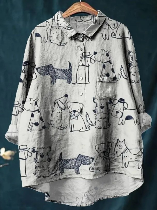 Women Polka Dots Long Sleeve Shirt Spring/Fall Printing Shawl Collar Daily Vintage Top