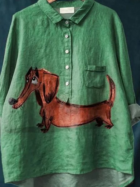 Women Polka Dots Long Sleeve Shirt Spring/Fall Printing Shawl Collar Daily Vintage Top