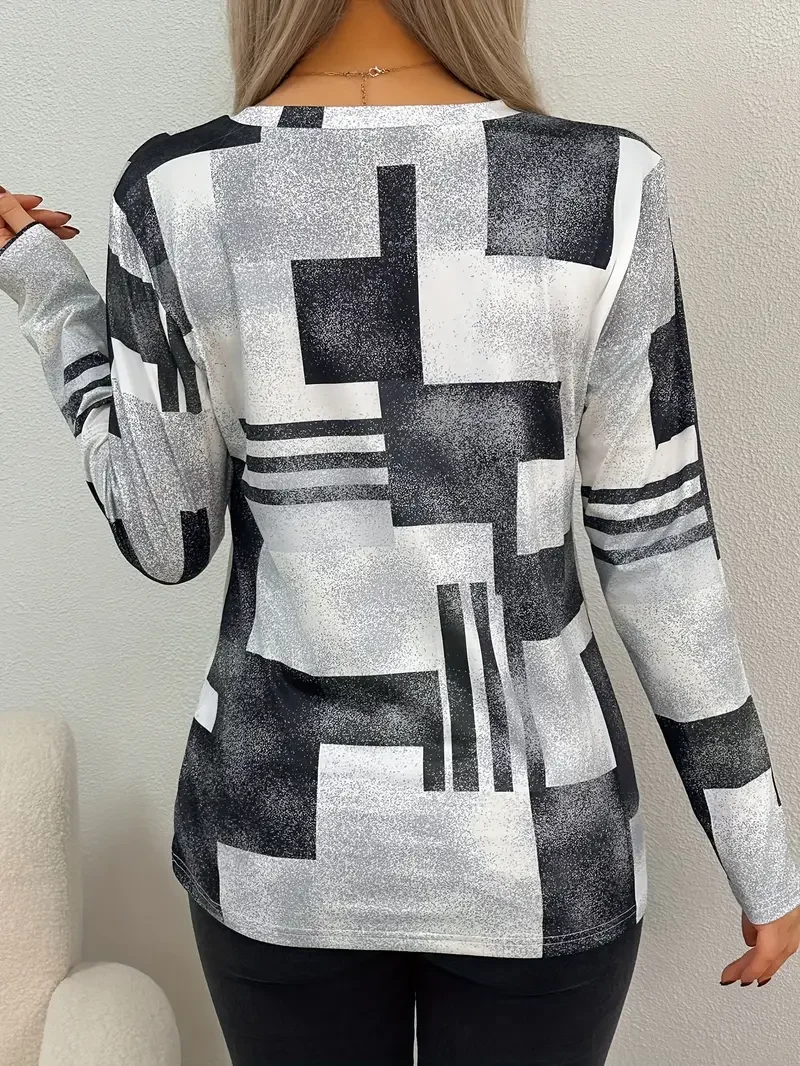 Women Abstract Long Sleeve Tee T-shirt Crew Neck Printing Casual Spring/Fall Graphic Tee Top