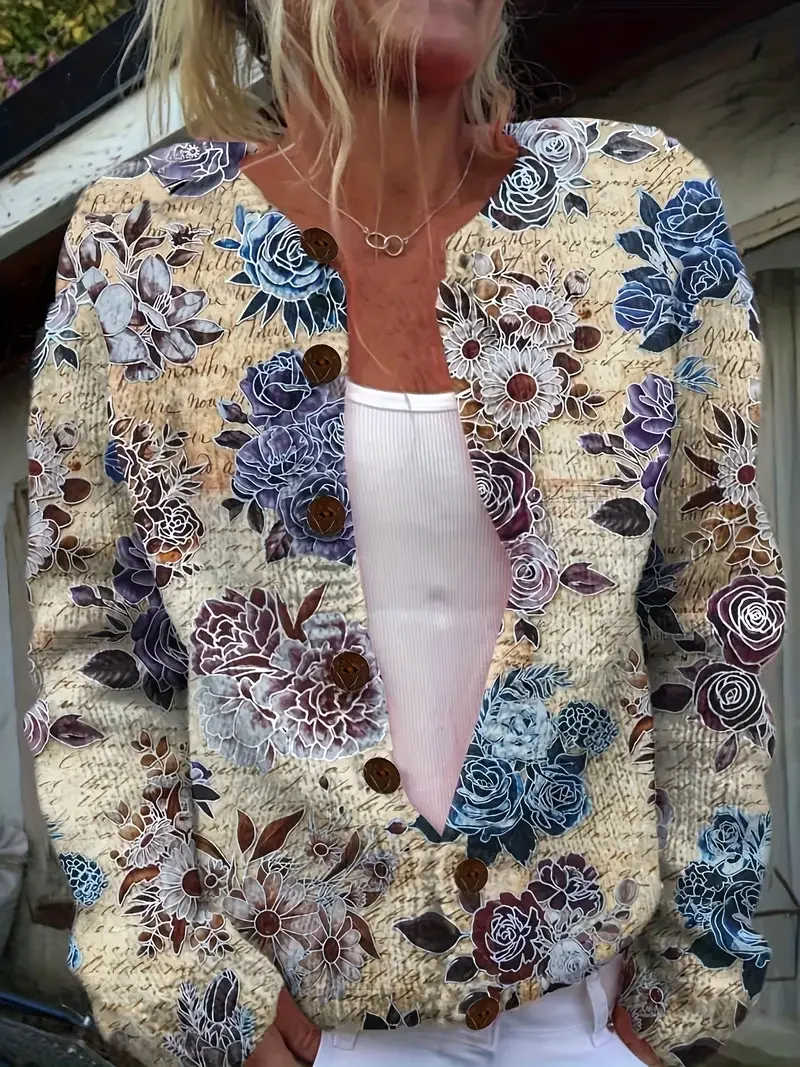 Women 3D Printing Vintage Spring/Fall Knitted Cardigan