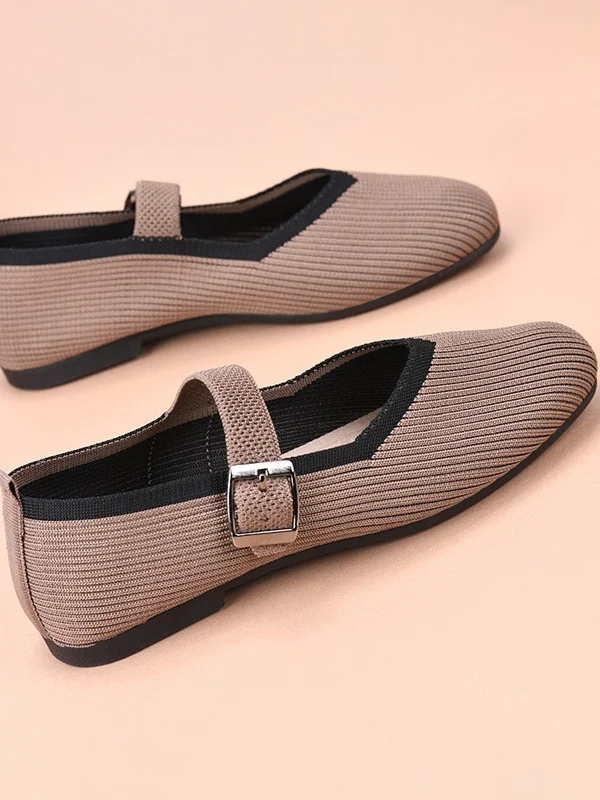 Hot Sale Women's Breathable Mesh Flying Woven Square Toe Casual Breathable Light Cloth Lining Flat Shoes