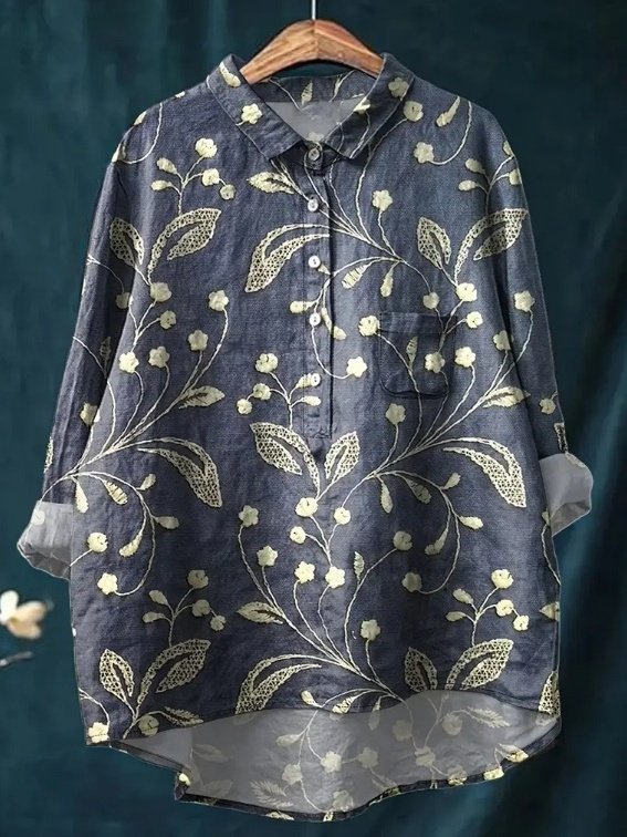 Women Polka Dots Long Sleeve Shirt Spring/Fall Printing Shawl Collar Daily Vintage Top