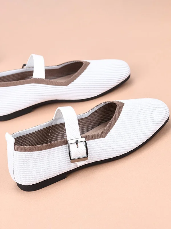 Hot Sale Women's Breathable Mesh Flying Woven Square Toe Casual Breathable Light Cloth Lining Flat Shoes