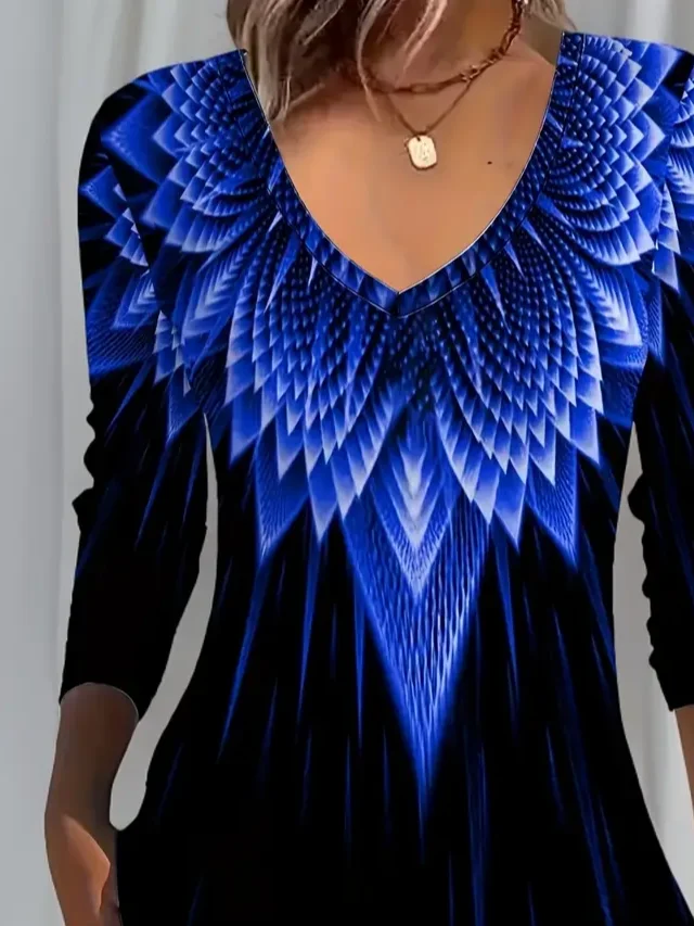 Women Abstract Long Sleeve Tee T-shirt V Neck Printing Casual Spring/Fall Graphic Tee Top