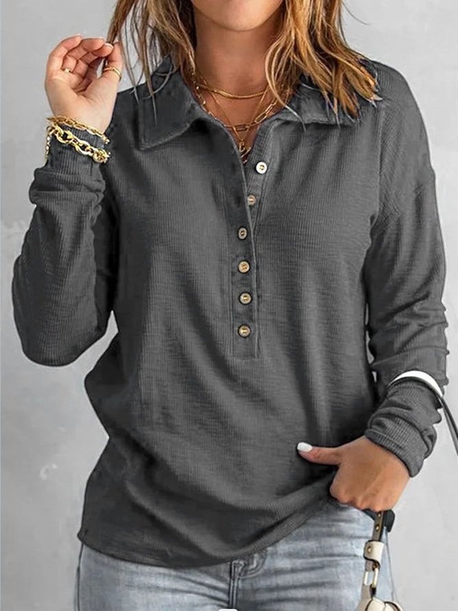Women Plain Stand Collar Split Joint Vintage Spring/Fall Long Sleeve Sweatshirt