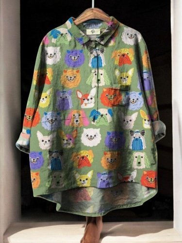 Women Polka Dots Long Sleeve Shirt Spring/Fall Printing Shawl Collar Daily Vintage Top