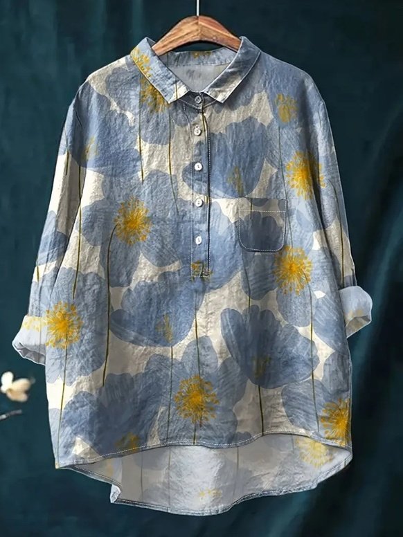 Women Polka Dots Long Sleeve Shirt Spring/Fall Printing Shawl Collar Daily Vintage Top