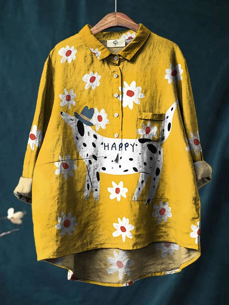 Women Polka Dots Long Sleeve Shirt Spring/Fall Printing Shawl Collar Daily Vintage Top