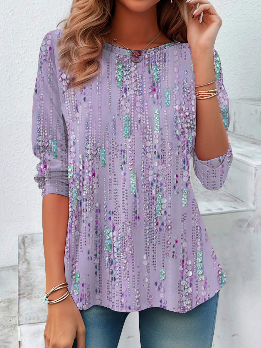 Women Abstract Long Sleeve Tee T-shirt Crew Neck Printing Casual Spring/Fall Graphic Tee Top