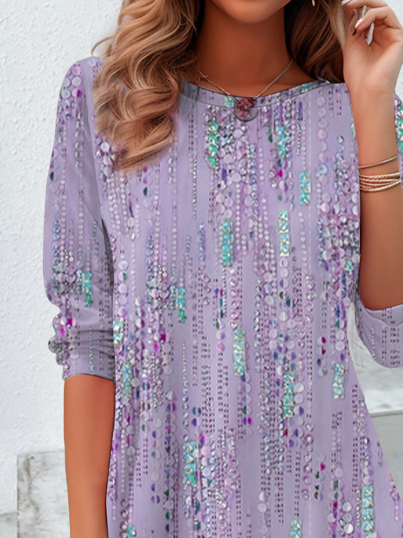 Women Abstract Long Sleeve Tee T-shirt Crew Neck Printing Casual Spring/Fall Graphic Tee Top