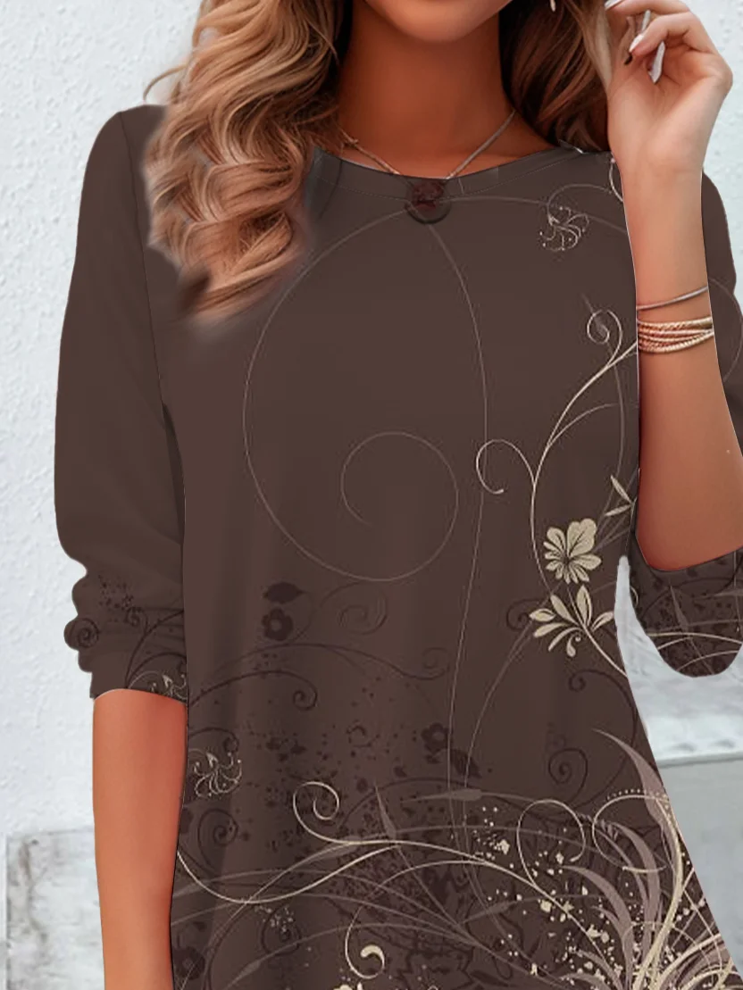 Women Floral Long Sleeve Tee T-shirt Crew Neck Printing Casual Spring/Fall Graphic Tee Top