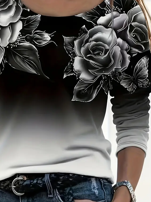 Women Floral Long Sleeve Tee T-shirt Crew Neck Printing Casual Spring/Fall Graphic Tee Top