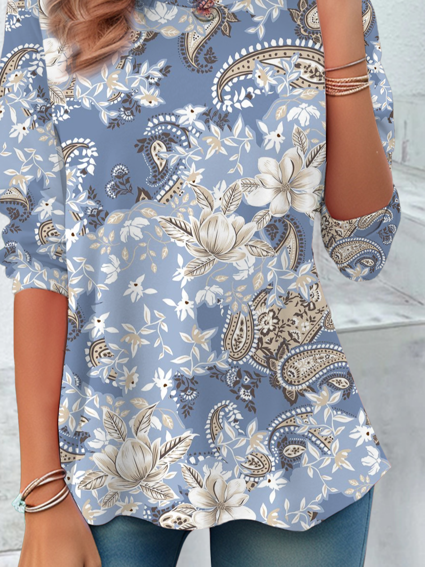 Women Floral Long Sleeve Tee T-shirt Crew Neck Printing Casual Spring/Fall Graphic Tee Top