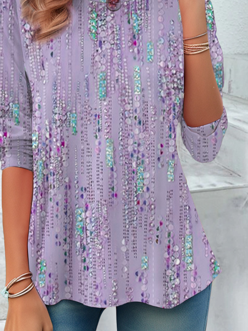 Women Abstract Long Sleeve Tee T-shirt Crew Neck Printing Casual Spring/Fall Graphic Tee Top