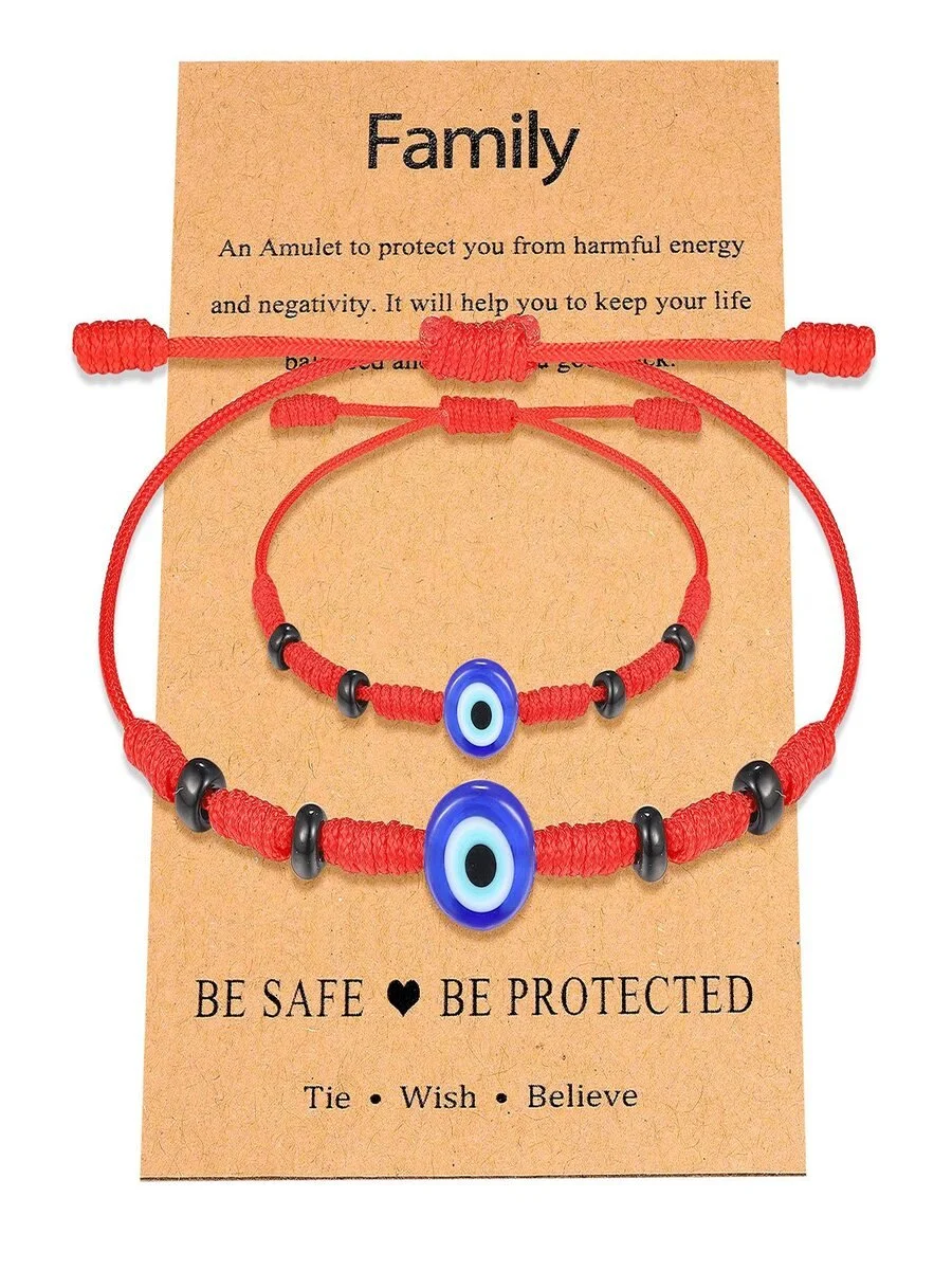 Evil Eye Red Braided Bracelet Family Black Spacer Bead Parent-child Bracelet Evil Eye Braided Bracelet Set