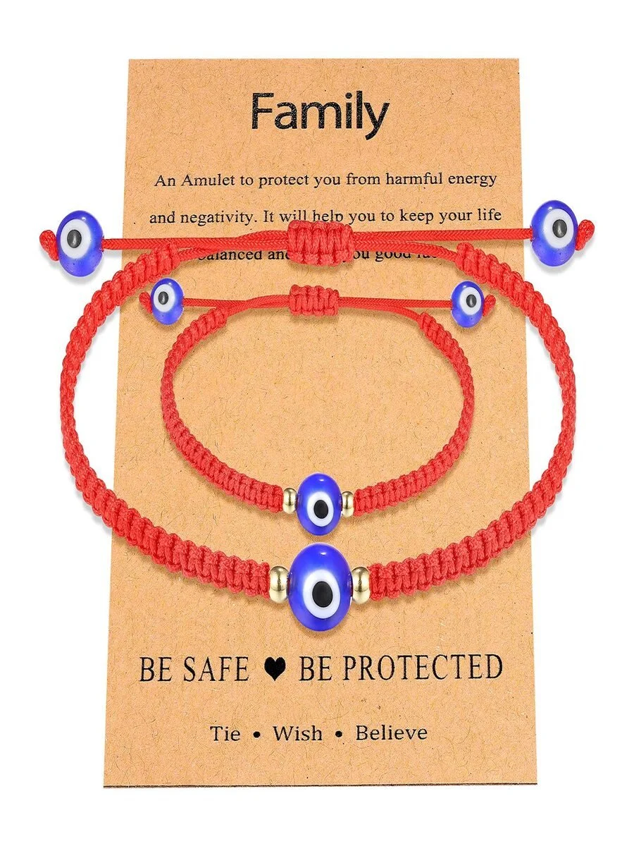 Evil Eye Red Braided Bracelet Family Black Spacer Bead Parent-child Bracelet Evil Eye Braided Bracelet Set