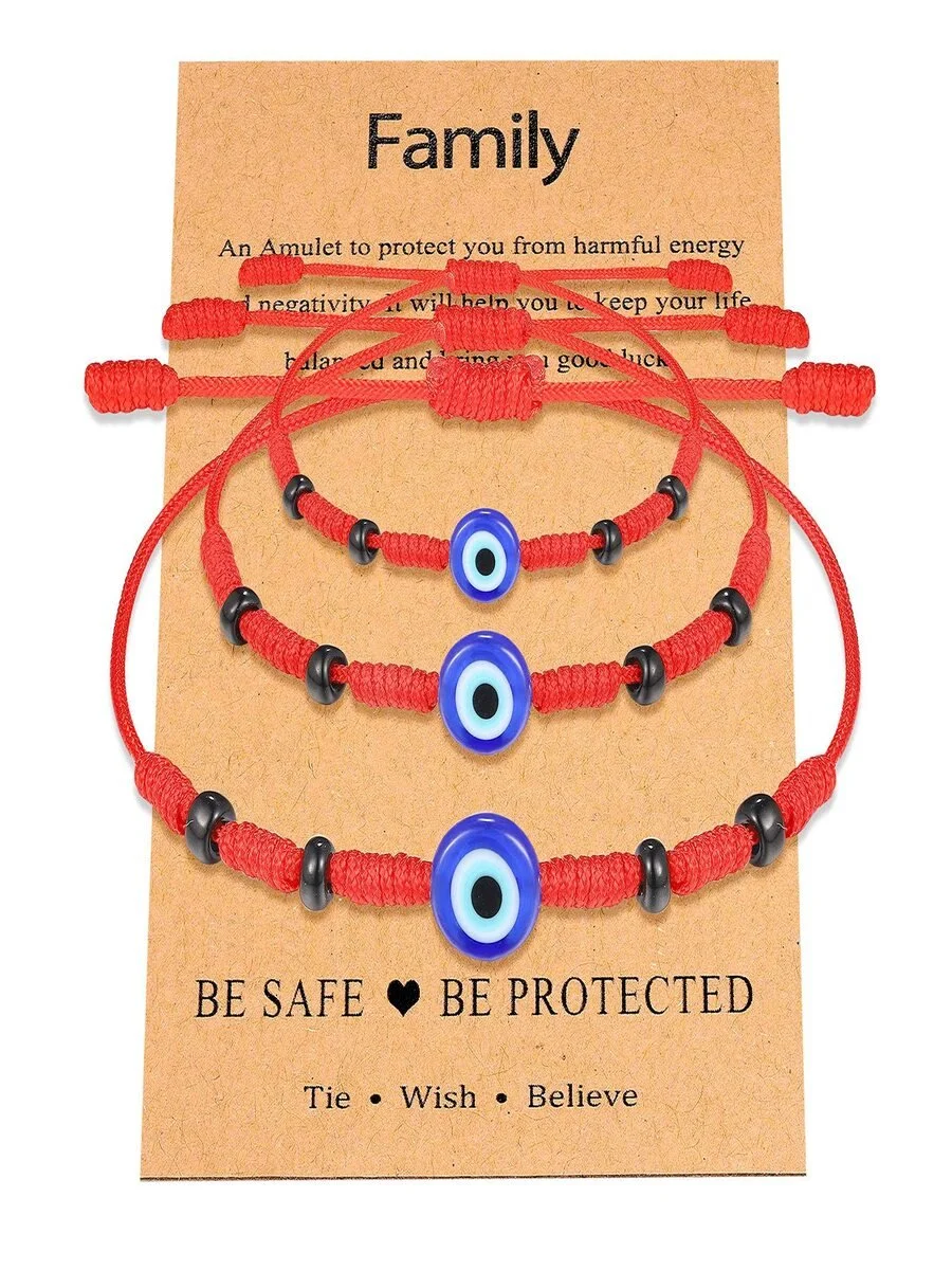 Evil Eye Red Braided Bracelet Family Black Spacer Bead Parent-child Bracelet Evil Eye Braided Bracelet Set