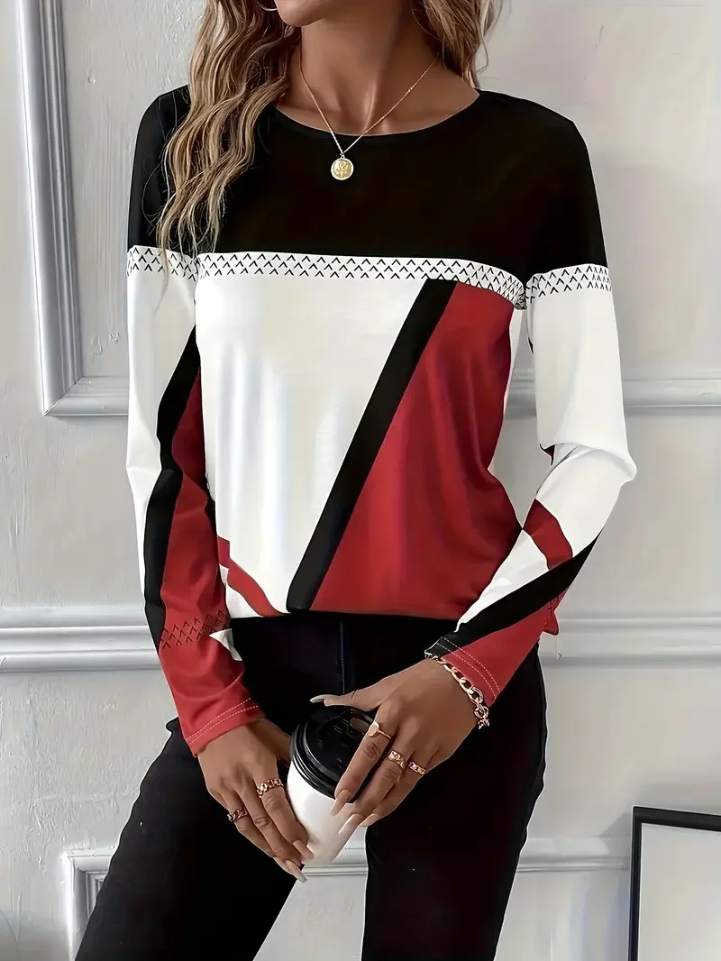 Women Abstract Long Sleeve Tee T-shirt Crew Neck Printing Casual Spring/Fall Graphic Tee Top