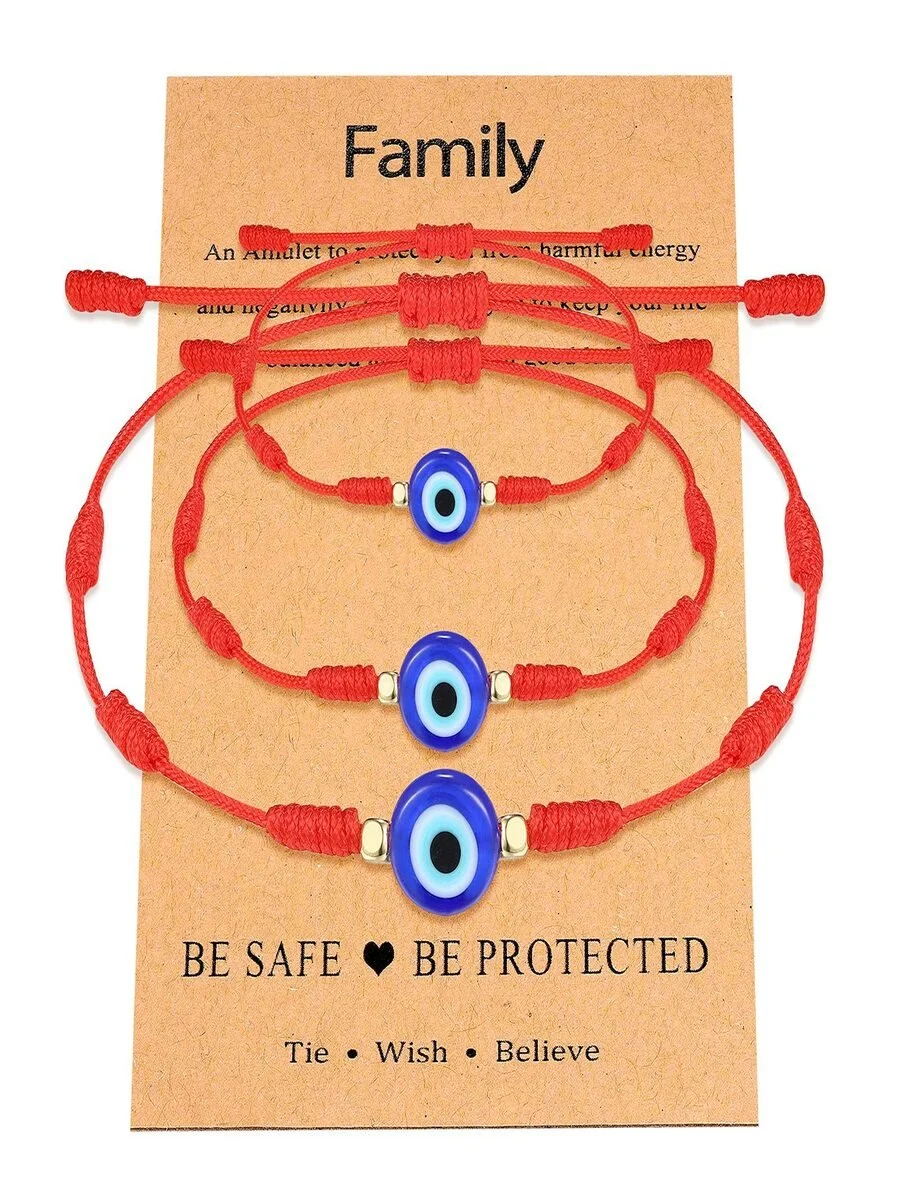 Evil Eye Red Braided Bracelet Family Black Spacer Bead Parent-child Bracelet Evil Eye Braided Bracelet Set