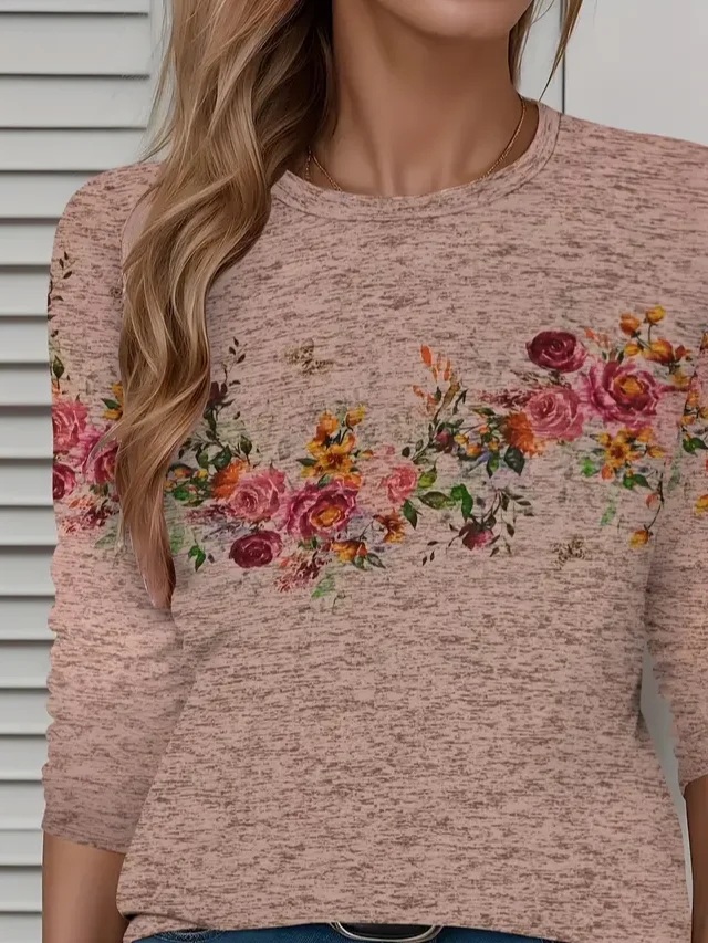 Women Floral Long Sleeve Tee T-shirt Crew Neck Printing Casual Spring/Fall Graphic Tee Top