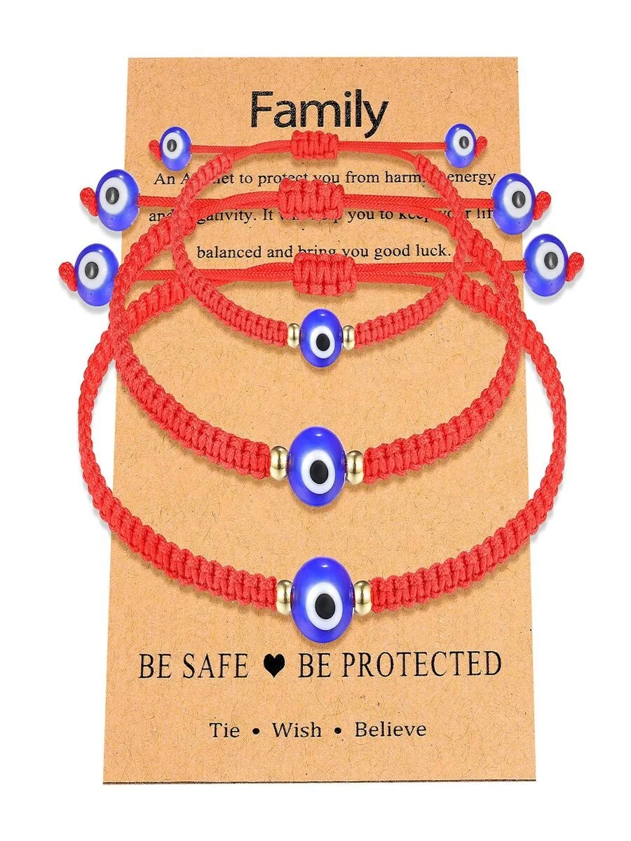 Evil Eye Red Braided Bracelet Family Black Spacer Bead Parent-child Bracelet Evil Eye Braided Bracelet Set