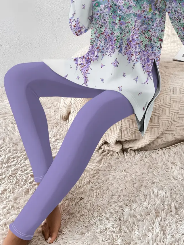 Women Floral Printing Two-Piece Set Daily Long Sleeve Casual Spring/Fall Top With Pants Matching Set