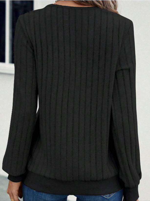 Women Plain Long Sleeve Tee T-shirt V Neck Split Joint Vintage Spring/Fall Top