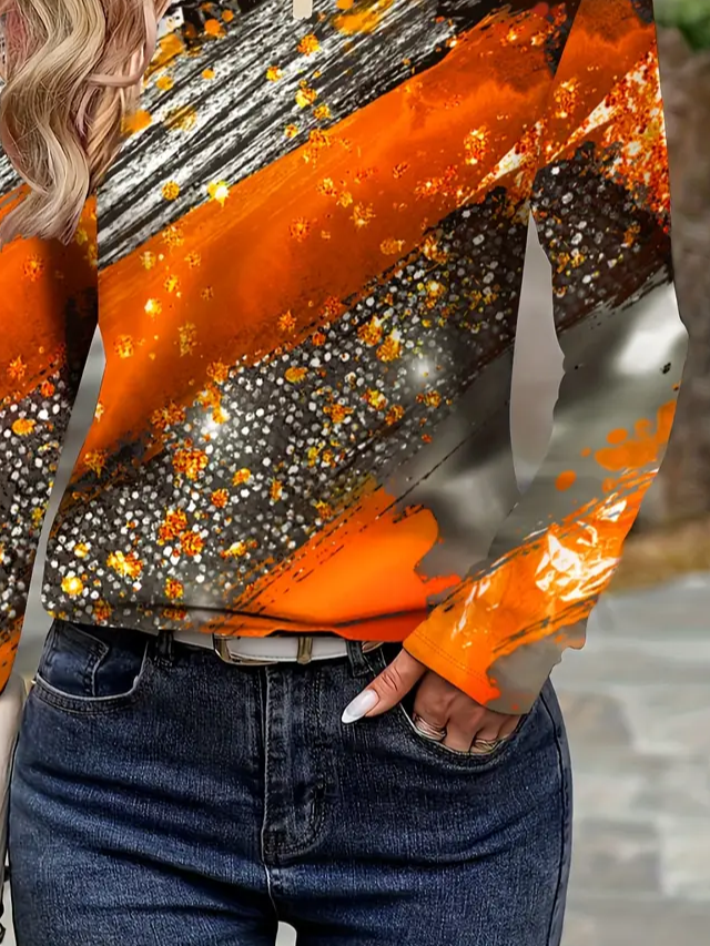 Women Abstract Long Sleeve Tee T-shirt Crew Neck Printing Casual Spring/Fall Graphic Tee Top