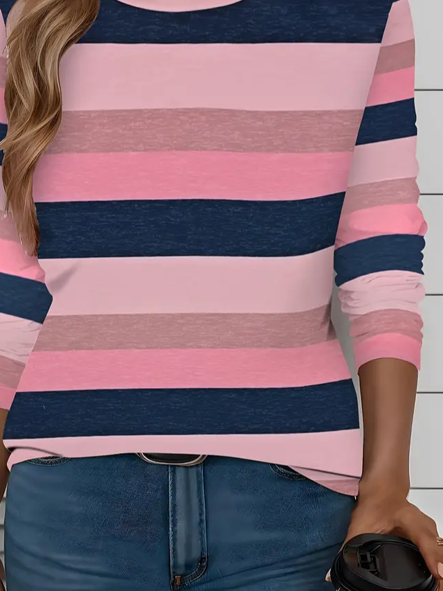 Women Striped Long Sleeve Tee T-shirt Crew Neck Printing Casual Spring/Fall Graphic Tee Top