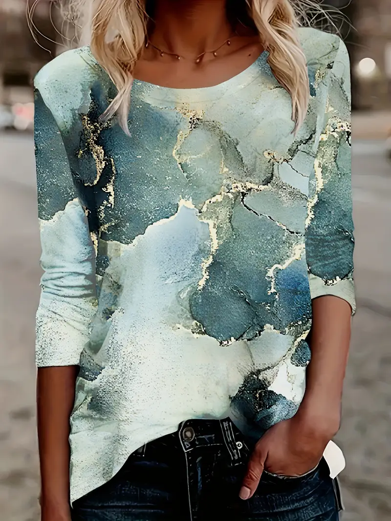 Women Abstract Long Sleeve Tee T-shirt Crew Neck Printing Casual Spring/Fall Graphic Tee Top