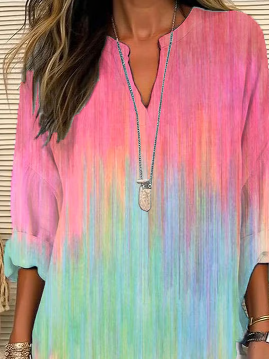 Women Abstract Long Sleeve Blouse Spring/Fall Printing V Neck Daily Casual Top