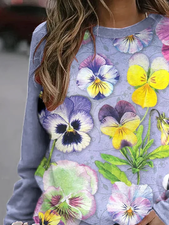 Women Floral Crew Neck Printing Casual Spring/Fall Long Sleeve Sweatshirt