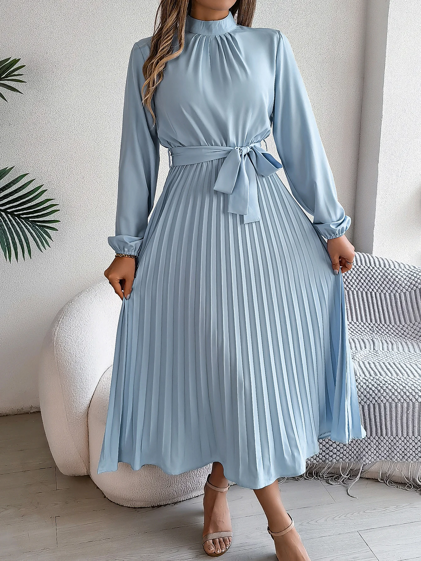 Women Plain Short Sleeve Summer Split Joint Dress Stand Collar Daily Vintage Maxi Tank A-Line Dress