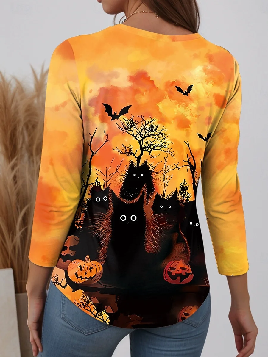 Women Halloween Long Sleeve Tee T-shirt Crew Neck Vintage Spring/Fall Top