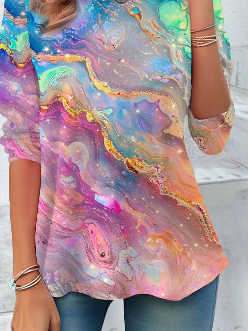 Women Abstract Long Sleeve Tee T-shirt Crew Neck Printing Casual Spring/Fall Graphic Tee Top