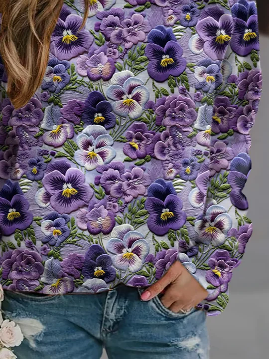 Women Floral Crew Neck Printing Casual Spring/Fall Long Sleeve Sweatshirt