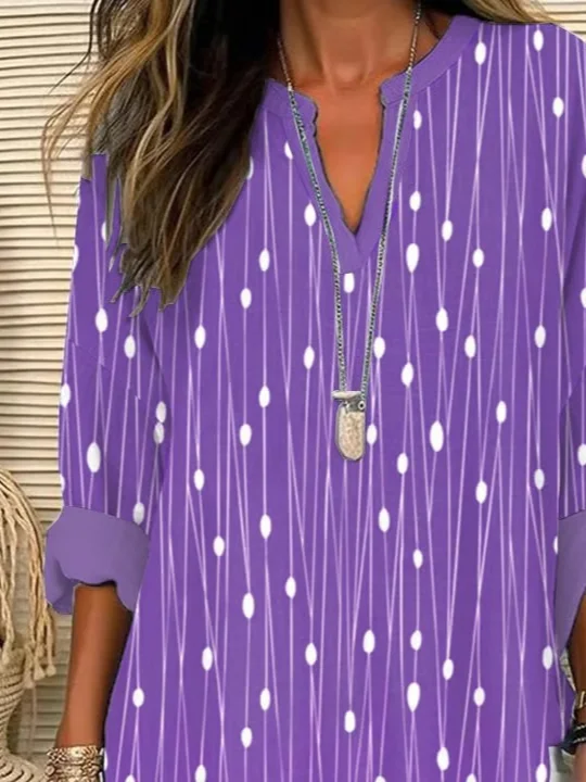 Women Abstract Long Sleeve Blouse Spring/Fall Printing V Neck Daily Casual Top