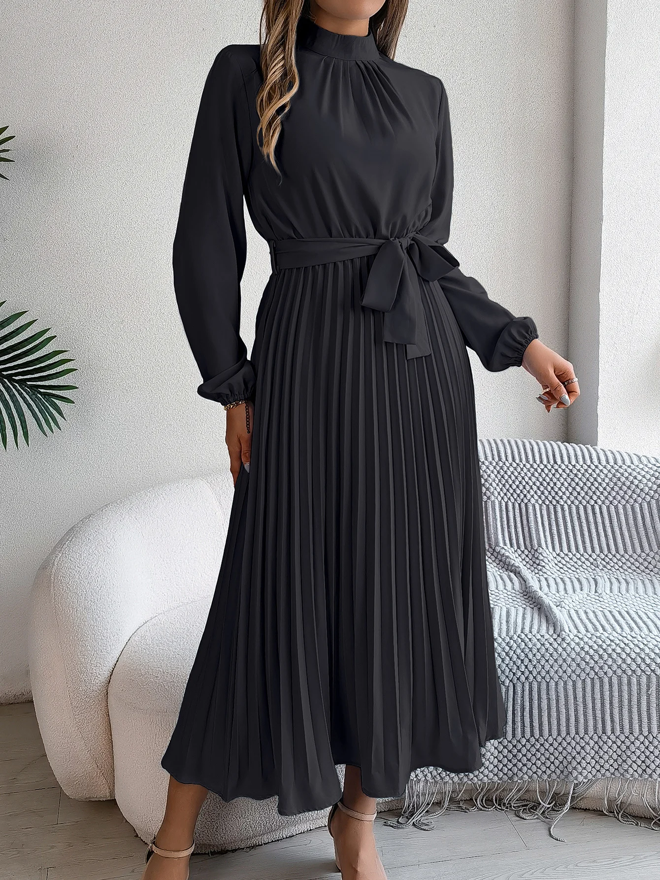 Women Plain Short Sleeve Summer Split Joint Dress Stand Collar Daily Vintage Maxi Tank A-Line Dress