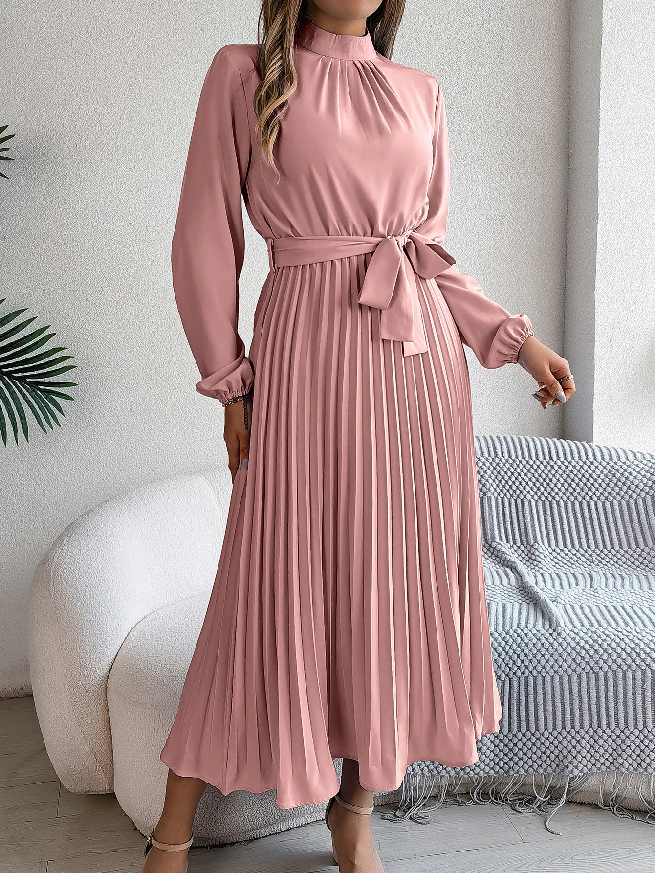 Women Plain Short Sleeve Summer Split Joint Dress Stand Collar Daily Vintage Maxi Tank A-Line Dress